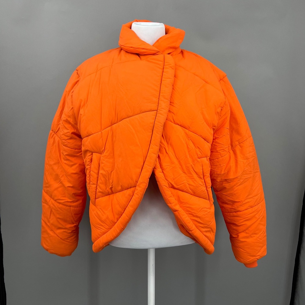 REBDOLLS Orange Puffer Jacket Women 1X Wrap Front Quilted Winter Warm Coat Neon